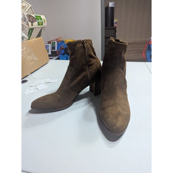 Nine West Women's Size 7.5M Brown  Faux Suede Comfort Heeled Career Ankle Boots - Picture 1 of 9